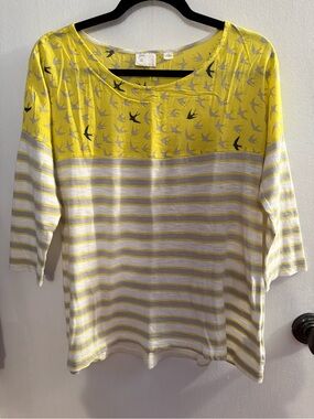 Anthropologie Yellow Bird-Print Shirt